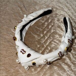 Mississippi State Chic White Pearl and Gemstone Headband